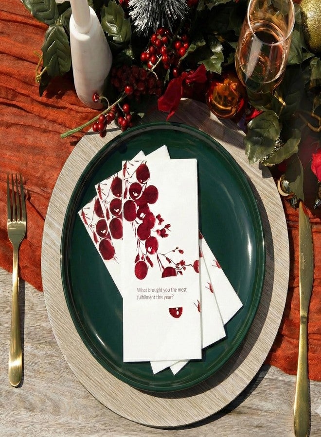 COTIER BRAND عبوة من 20 منديلًا ورقيًا فاخرًا ثلاثي الطبقات بتصميم أحمر توت بري، مثالية لبدء محادثات عيد الميلاد - مناديل عشاء عيد الميلاد، مصنوعة من ورق فاخر ثلاثي الطبقات، مزينة برقائق معدنية، للاستخدام مرة واحدة، مناسبة لحفلات الأعياد والتجمعات العائلية - كوتير - Image 5